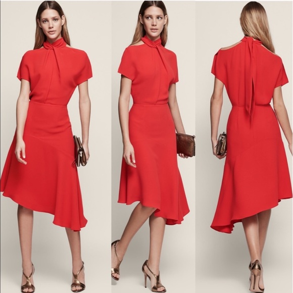 Reiss Dresses & Skirts - NEW Reiss Zinc A-Line Asymmetric Midi Red Dress 6
